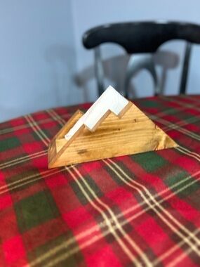 Hand Crafted Wood Mountain Napkin Holder in Natural and White
